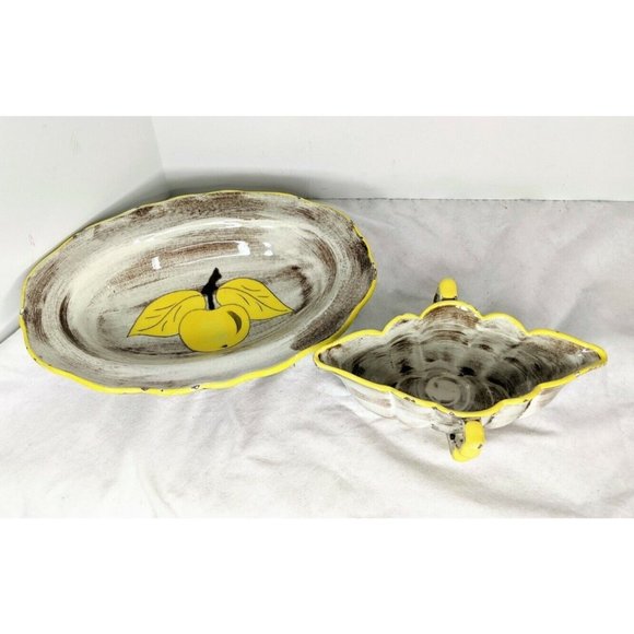 SANTA ANITA WARE PLATTER AND GRAVY BOWL SIGNED VRENI PROVINCIAL YELLOW APPLE - Picture 2 of 12